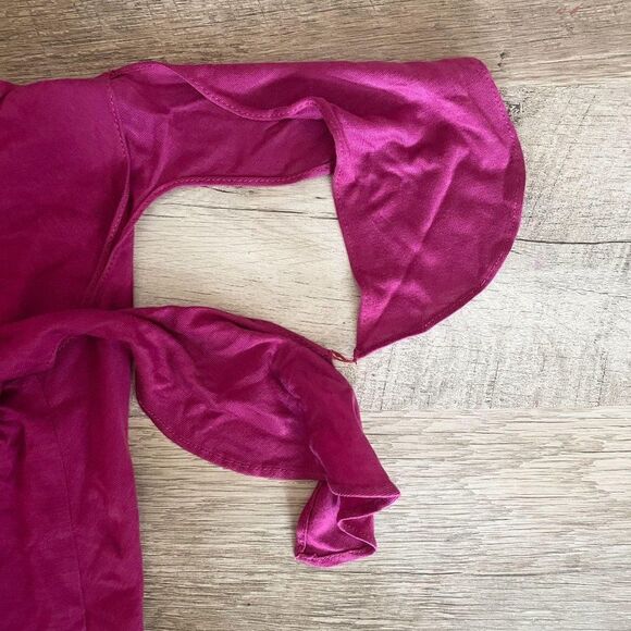 Marciano Boho Cold Shoulder Flutter Sleeve Fuchsia Knit Beaded Blouse Size XS - Picture 5 of 7